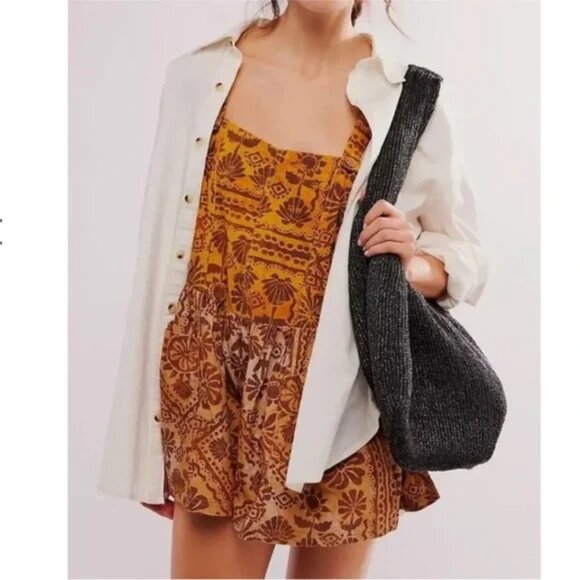 Free People Palm Bay Printed Hawaii Vacation Shortalls Romper NWT Size Small - Picture 2 of 7